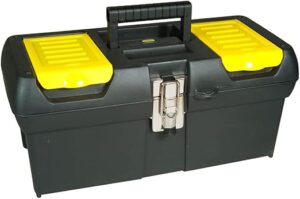 💫STANLEY Caja de Herramientas Milenium, Resistente Polipropileno, Bandeja Extraíble, Organizadores en Tapa, Cierres Metálicos, Asa Bimaterial, dimensiones en cm 41,1 x 19,9 x 18,5, 1-92-065 💫