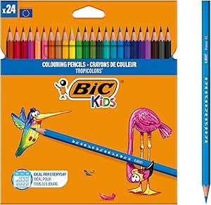 💫BIC Kids Lápices de Colores para Niños, Óptimo para material escolar,Tropicolors, Colores Surtidos, 2,9mm, Blíster de 24 💫