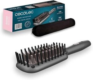 💫Cecotec Cepillo Alisador Bamba InstantCare 400 Travel Brush. Revestimiento de cerámica, Hasta 190º, Indicadores LED, 90 Segundos, Alisado rápido, Cable 360º, Compacto, Bolsa termorresistente 💫