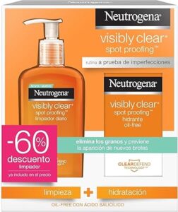 💫Neutrogena Rutina de Cuidado Facial Visibly Clear, de Uso Diario, para Piel Propensa al Acné, con Ácido Salicílico, Limpiador Facial de 200ml y Crema Hidratante de 50 ml 💫