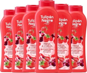 🐟 6 botes de gel de baño Tulipán Negro Fresa y Cereza