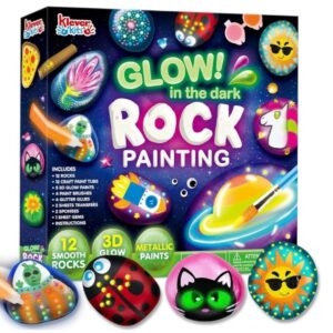 🌈 Kit para decorar piedras. Incluye 12 rocas, 6 pinturas metálicas, 6 estándar, 5 que brillan en la oscuridad, pegamentos con purpurina, gemas, pegatinas