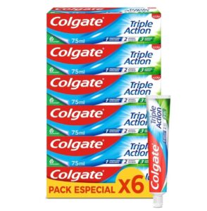 🦷 Colgate Triple acción. Pack de 6 tubos de pasta de dientes.