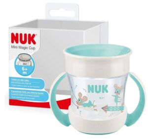 👶🏻 Nuk Mini Magic Cup. Taza para sorber a prueba de derrames 360°. Con asas para facilitar la sujeción.   6 meses.