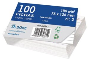 ⭐ Pack de 100 fichas de cartulina blanca rayada.