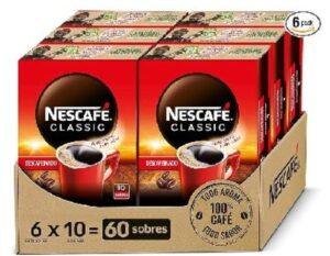 NESCAFÉ CLASSIC DESCAFEINADO todo aroma y sabor, café soluble descafeinado, Pack de 6 estuches con 10 sobres, TOTAL 60 sobres