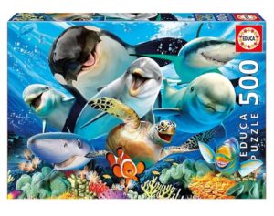 🐟 Educa. Puzzle de 500 piezas selfie bajo el agua. Incluye pegamento Fix Puzzle.