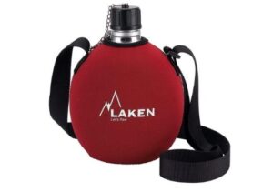 🖤 LAKEN. Cantimplora de Aluminio con Funda de Neopreno, 1L, Colgable para Deporte, Montaña y Militares.