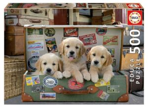 🐶 Educa. Puzzle de cachorros con 500 piezas y pegamento Fix Puzzle.