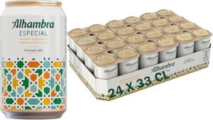 💫Alhambra Especial, Pack 24 Latas x 33 cl, Cerveza Especial de Fermentación Lenta, 5.4% Volumen Alcohol 💫