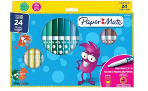 😀 Paper Mate. Rotuladores infantiles con punta de fieltro, tinta lavable, colores surtidos, 24 piezas de fieltro.