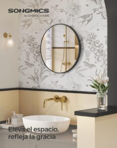 SONGMICS Espejo Redondo para Pared de 61 Cm, Marco de Metal