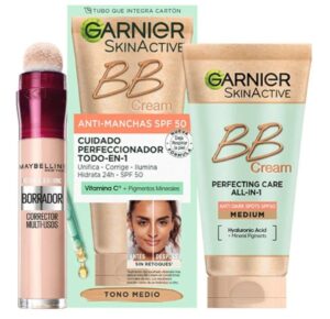 🌟 Kit de rutina Maybelline New York. Borrador corrector hidratante multiusos   BB cream Anti manchas de protección 50 y vitamina C.