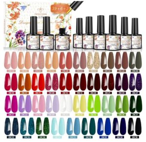 💅🏻 Mega kit de 48 esmaltes de uñas en gel. 39 colores, 2 bases top coat brillante y mate, capa superior de diamante, brillo en la oscuridad y 3 painting.