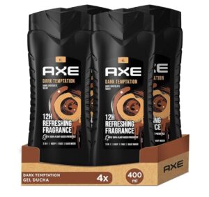 🆒 Axe Dark Temptation. Gel de ducha y champú para hombre. Pack de 4 Uds.