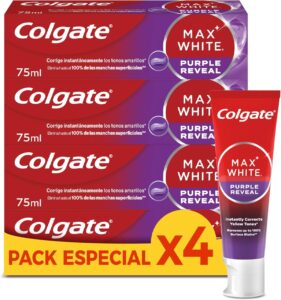 💫Colgate Max White Purple Reveal Pasta de Dientes Blanqueadora, 4 Uds x 75ml 💫