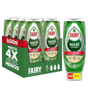 ✴Fairy, Maxi Poder Lavavajillas Liquido a Mano, 4,3 L (8 x 540 ml), Con Poder Antigrasa, Limpieza Facil Platos, Ollas Y Sartenes Mas Grasientas