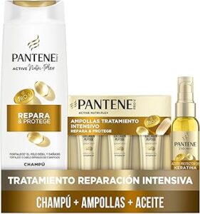 🐟 Pack de champú   ampollas   aceite protector de keratina Pantene Pro-V Repara Y Protege