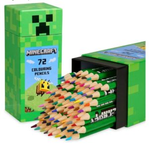 🟩 Caja estuche de Minecraft con 72 lápices de colores con mina resistente.