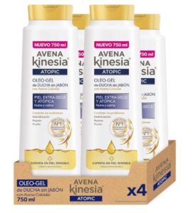 🌟 Avena Kinesia. Pack de 4 gel de ducha para piel extra seca y atópica. Con aceite de avena 100% natural.