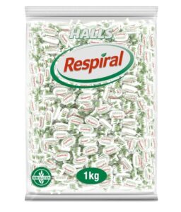 🍃 Halls  Respiral. Bolsa de 1kg de caramelos sabor eucalipto y mentol.