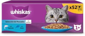 🐟 Pack de 52 bolsitas de comida húmeda en gelatina Whiskas para gatos