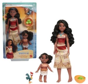 🏵️ Mattel Disney Vaiana. Conjunto de 2 muñecas hermanas con mascota Heihei.