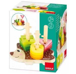 🦔 Goula. Juguete de madera preescolar de erizo con piezas apilables.