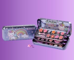 🤩 Estuches de maquillaje infantil con 3 capas. Incluye brillos de labios y cremas para el rostro en diferentes colores y sabores.