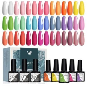 🤩 Set de 24 piezas de esmalte semipermanente. Con tonos surtidos muy monos, base, Top Coat brillo y mate.