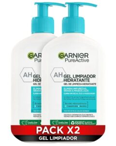 🆒 Garnier Pure Active. Gel limpiador hidratante con ácido hialurónico, ceramida y arcilla. Elimina impurezas, maquillaje y grasa. Pack de 2 Uds.