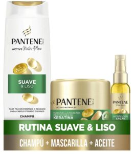✨ Pantene Pro-V suave y liso. Champú, mascarilla y aceite. Para pelo encrespado y apagado.