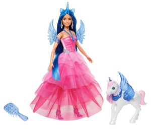 🥰 Barbie Hadacornio Zafiro. Muñeca con alas , cuerno y vestido rosa con mascota unicornio.
