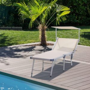 ✴️ Outsunny Tumbona Plegable y Reclinable de Aluminio con Toldo, 120 kg 169x72x50/70 cm