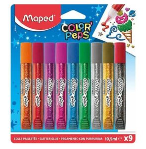 🌈 Maped. Pack de 9 tubos de pegamento con alta densidad de purpurina en colores surtidos. Chulísimo para manualidades!