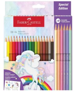 🌈 Faber-Castell. Estuche de cartón con 18 lápices de colores   6 lápices pastel edición unicornio.
