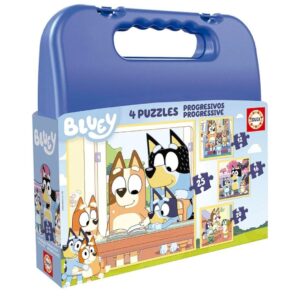 🟦 Educa. Set de 4 puzzles progresivos de 12 a 25 piezas con los personajes de Bluey.