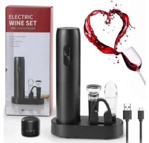 🍷 Sacacorchos eléctrico recargable 7 en 1. Con base de carga, cortador, tapón al vacío de silicona, vertedor, USB y tapón para vino.