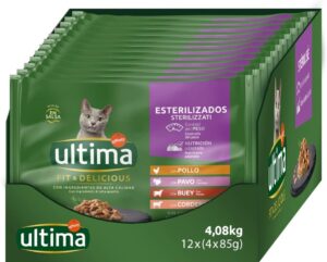 🐟 12 bolsas de comida para gatos Ultima con variedad de carnes