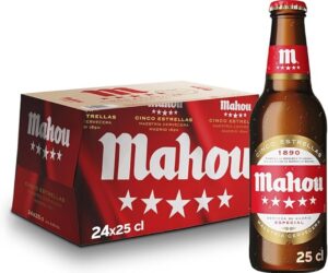 💫Mahou 5 Estrellas, Pack de 24 Botellas x 25 cl, Cerveza Especial Dorada Lager Con Sabor 5 Estrellas, 5.5% Volumen de Alcohol 💫