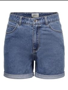 🩳 ONLY Onlvega Life HW Mom Shorts Noos Pantalones Cortos de Jean, Azul Medio