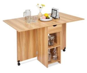 🏠 Mondeer Mesa de Comedor Plegable para 4-6 Personas, 120 x 72 x 75 cm, Roble