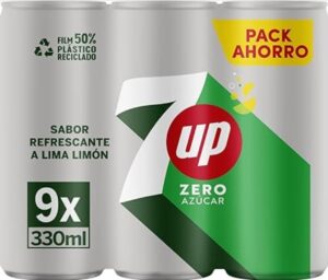 💫 7 UP Refresco cero de lima y limón, sin azúcares y sin calorías, pack de 9 latas de 330 ml, 2.97 litros en total💫