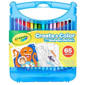 🤩 Crayola Supertips. Maletín con 25 rotus lavable, 20 hojas para colorear y actividades.