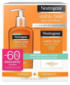 🟠 Neutrogena Visibly Clear Spot Controlling. Rutina de cuidado con ácido salicílico. Limpiador e hidratante facial.