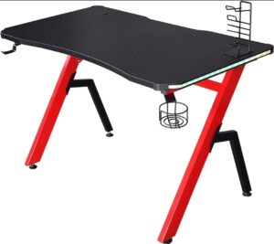 💥 Mesa Gaming Homcom con luz LED RGB, portavasos, gancho para auriculares, soporte para mandos y mando a distancia