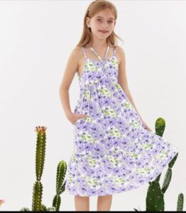 😀 GRACE KARIN Niñas Vestido Floral Cuello Colgante, Casual A-Line