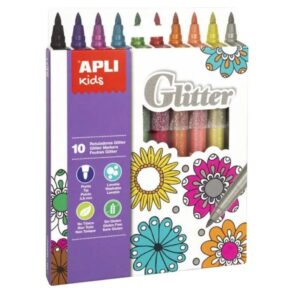 🌈 Apli Kids Glitter. Caja con 10 rotuladores en colores surtidos con purpurina.