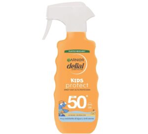 😮 Garnier Delial Niños Hydra 24h Protect Pistola Spray Protector Solar FPS 50  Resistente al Agua y a la Arena. Para Niños, 270 ml.