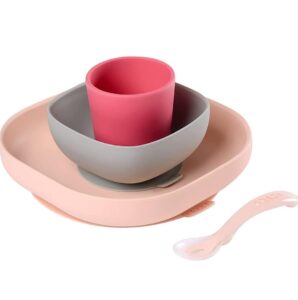 🍽️ BÉABA Juego de Vajilla en Silicona Infantil, Ventosa resistente, Set de 4 Piezas para bebé, Plato   Bol   Taza   Cuchara